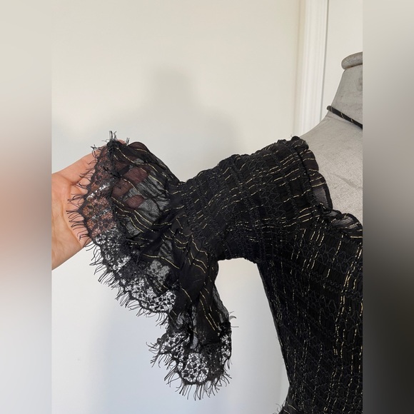 NWOT Free People x Rococo Sand Adana Maxi Dress SZ S Off Shoulder blk/gold - Picture 7 of 12